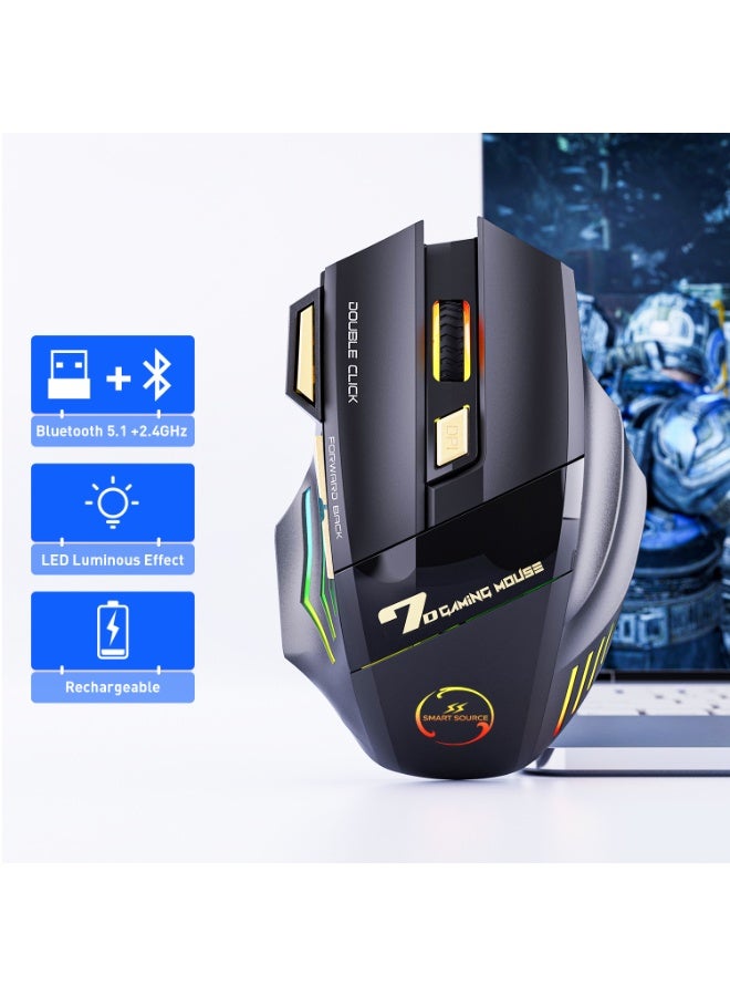 SMART SOURCE Wireless Rechargeable Gaming Mouse 3200 DPI Adjustable RGB | Bluetooth + Wireless 2.4GHz, Silent Click 7D Gaming Mouse with Fire Button | Ergonomic Wireless Mouse for PC Laptop FPS Games - Image 2